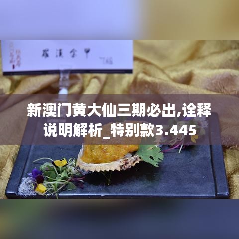 新澳门黄大仙三期必出,诠释说明解析_特别款3.445