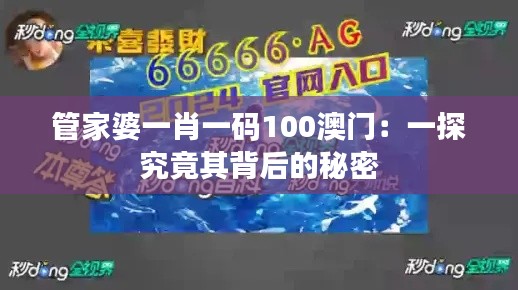 管家婆一肖一码100澳门：一探究竟其背后的秘密