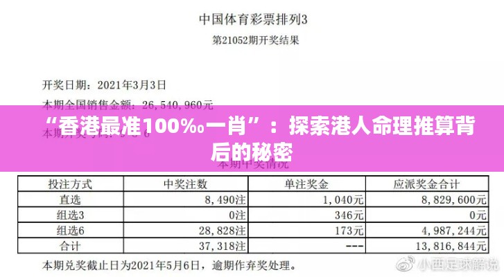 “香港最准100‰一肖”：探索港人命理推算背后的秘密