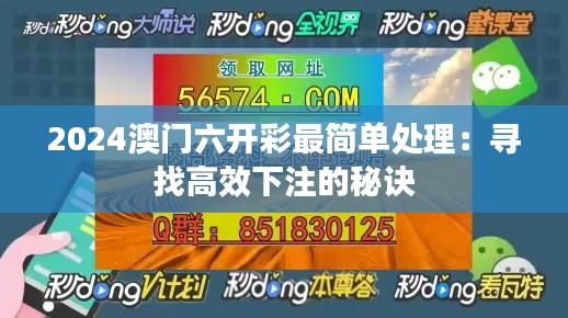 2024澳门六开彩最简单处理：寻找高效下注的秘诀