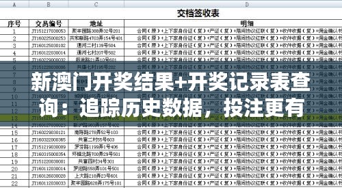 新澳门开奖结果+开奖记录表查询：追踪历史数据，投注更有信心